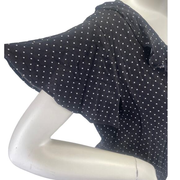 Who What Wear Womens V Neck Black White Polka Dot Ruffle Wrap Dress SS Size S - Picture 8 of 12